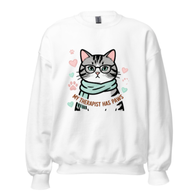 My Therapist Has Paws Cat Sweatshirt - Unisex Crew Neck, Soft Comfort Fit
