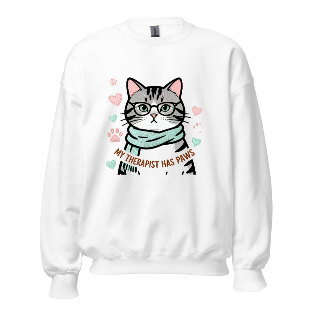 My Therapist Has Paws Cat Sweatshirt - Unisex Crew Neck, Soft Comfort Fit