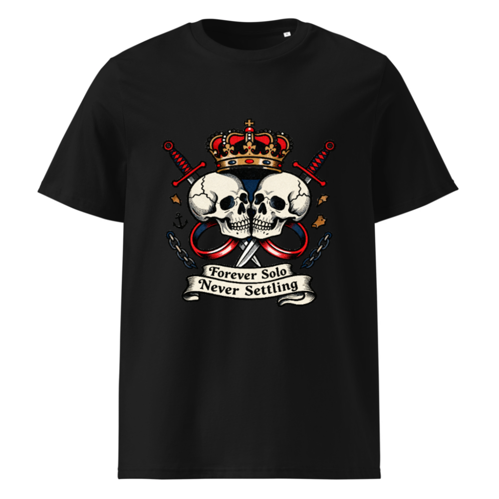 Unisex Organic Cotton T-Shirt - Forever Solo Never Settling Skull Crown Design