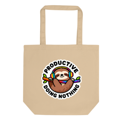 Eco Oyster Tote Bag | Sustainable Cotton Tote with Sloth & Rainbow Design