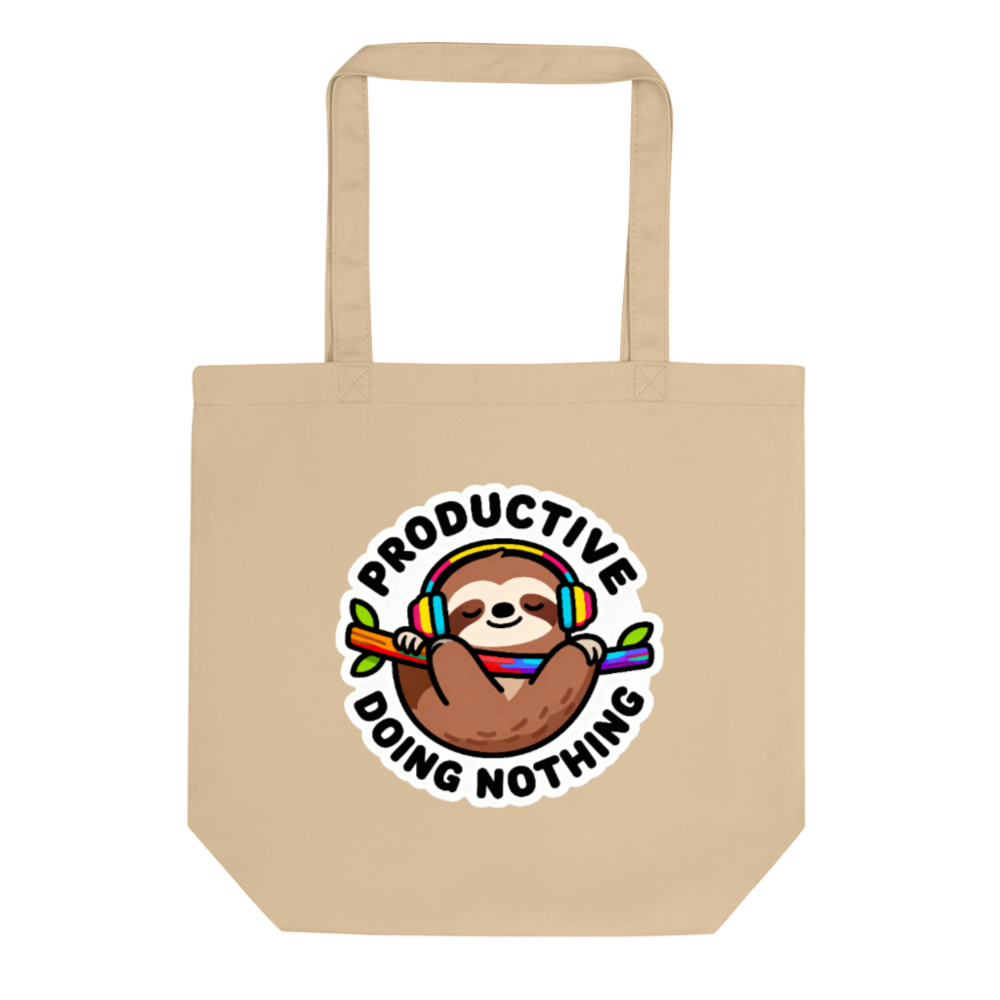 Eco Oyster Tote Bag | Sustainable Cotton Tote with Sloth & Rainbow Design