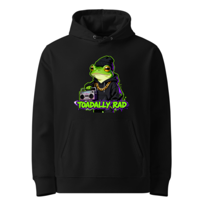 Toadally Rad Unisex Eco Hoodie - Green Frog with Boombox & Gold Chain