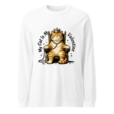 My Cat Is My Valentine Long Sleeve Tee - Orange Tabby King Crown Throne