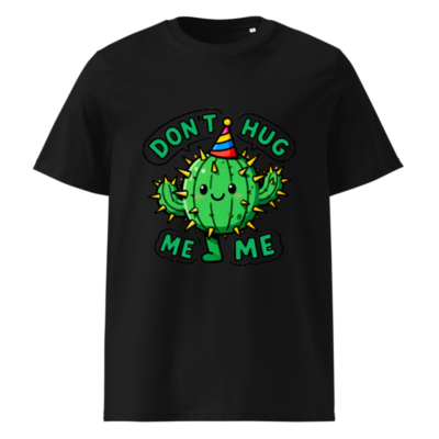 Unisex Organic Cotton T-Shirt | Cute Cactus Don't Hug Me Party Hat Design