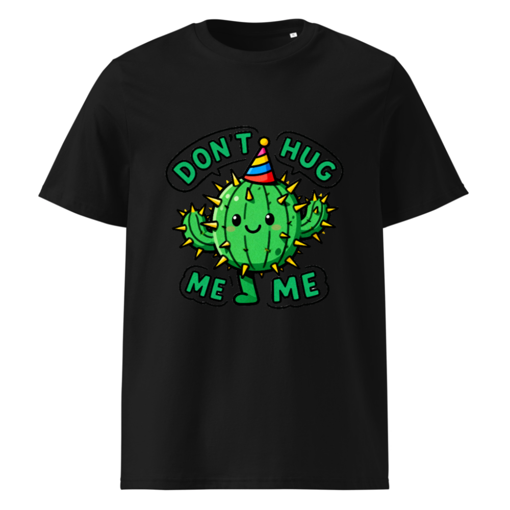Unisex Organic Cotton T-Shirt | Cute Cactus Don't Hug Me Party Hat Design