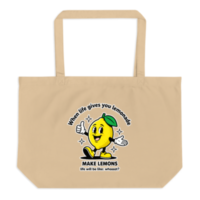 Organic Tote Bag | Large Eco-Friendly Lemon Motto Bag - Sustainable Canvas