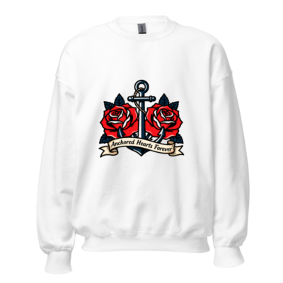Unisex Crew Neck Sweatshirt - Anchored Hearts Forever Anchor & Rose Tattoo Design