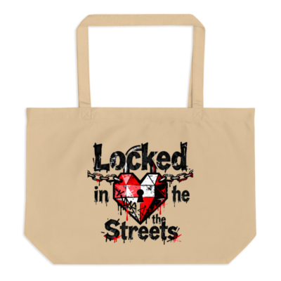 Organic Tote Bag - 'Locked in the Streets' Heart & Chain Design, Large Eco-Friendly Canvas