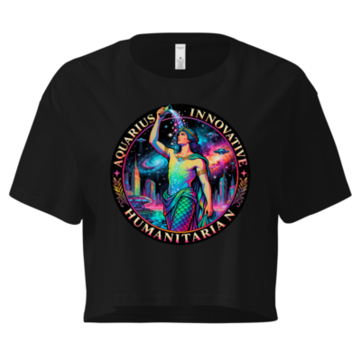 Aquarius Women's Crop Top - Innovative Humanitarian Mermaid Design, Neon Galaxy Print