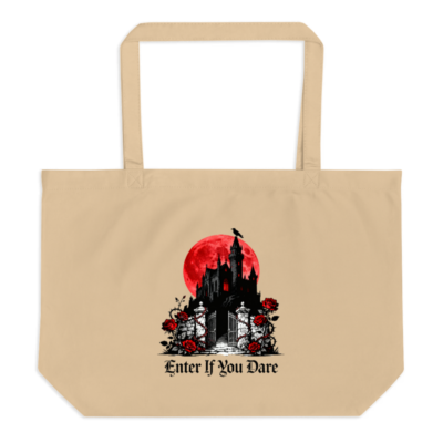 Large Organic Tote Bag | Gothic Castle & Red Moon Design - Eco-Friendly Canvas Tote