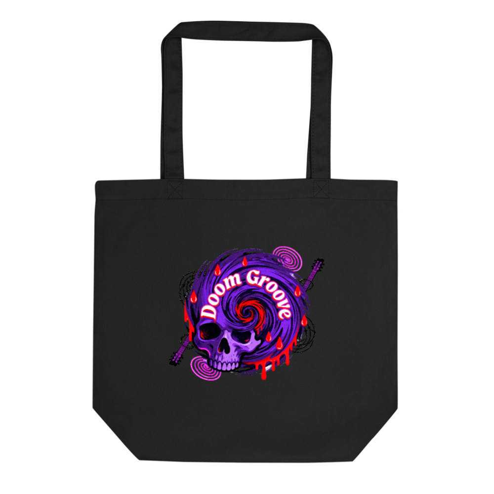 Eco Black Tote Bag | Doom Groove Skull Design, Sustainable Cotton Canvas