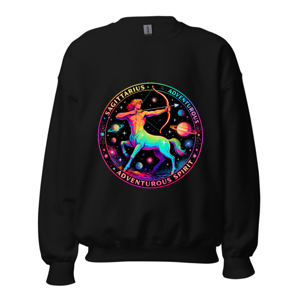 Unisex Sagittarius Astrology Sweatshirt - Rainbow Centaur Adventure Spirit