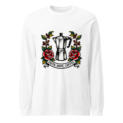 Faith, Hope, Coffee Moka Pot Long Sleeve Tee - Unisex Classic Fit