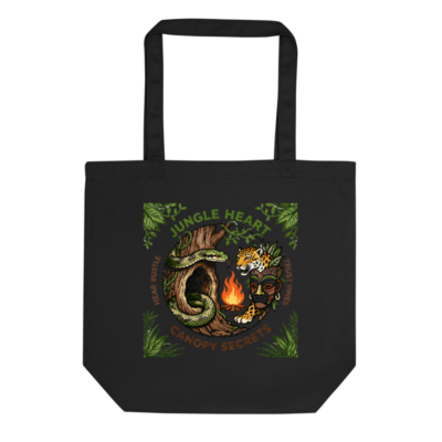Eco Black Tote Bag | Jungle Heart Canopy Secrets Design - Reusable & Sustainable