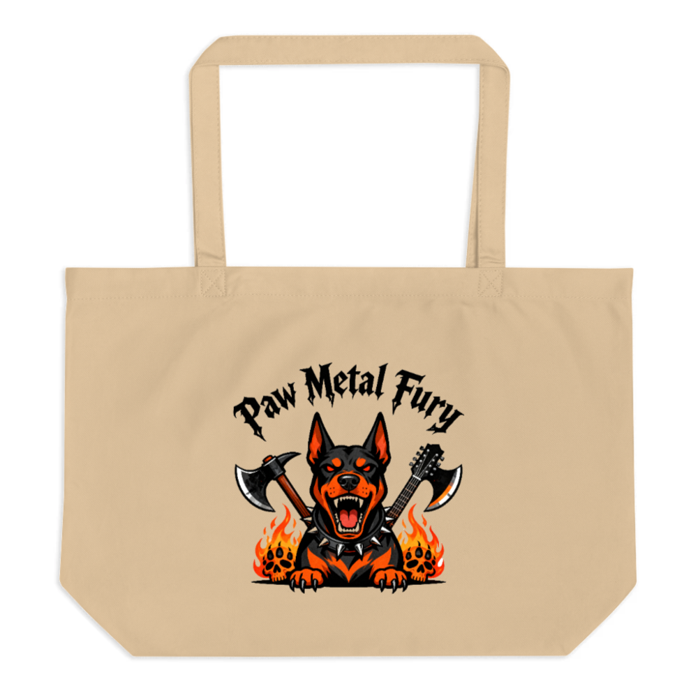 Paw Metal Fury Doberman Tote Bag - Large Organic Cotton Tote