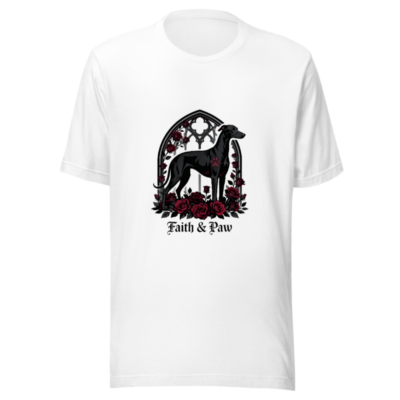 Unisex Staple T-Shirt - Faith & Paw Black Greyhound Gothic Rose Design