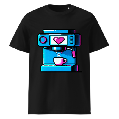 Unisex Organic Cotton T-Shirt with Pixel Heart Coffee Machine Design