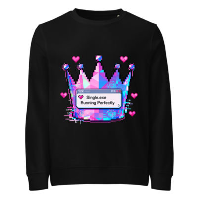 Unisex Organic Sweatshirt | Pixel Crown & Single.exe Pop-up Design - Eco-Friendly, Comfortable