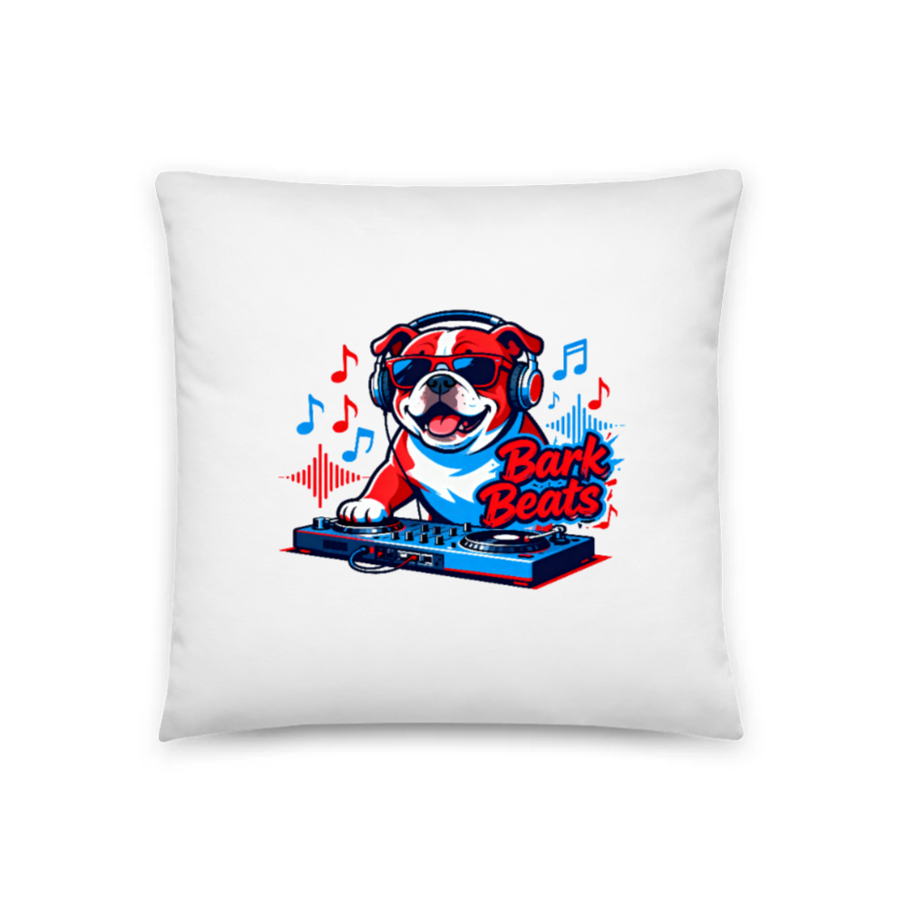 Bark Beats DJ Bulldog Pillow 18"x18" - Fun Pet Gift for Music Lovers