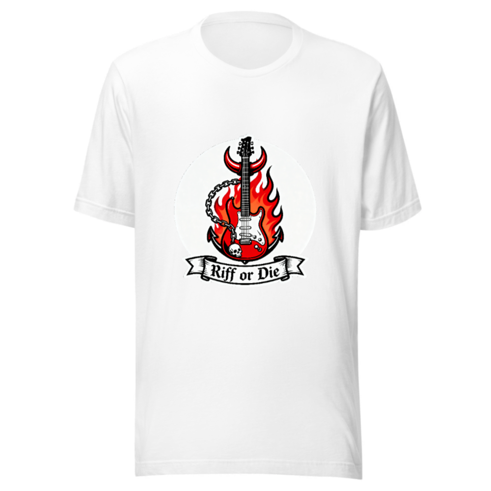 Unisex Staple T-Shirt - Riff or Die Guitar Flame Design