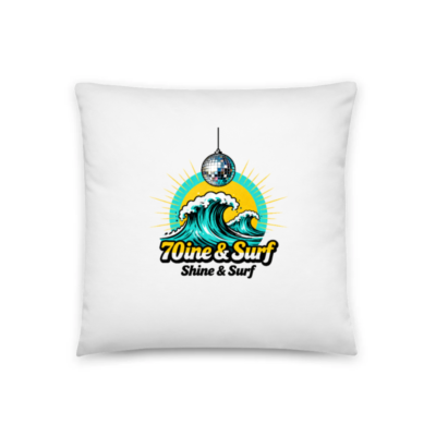 70ine & Surf Disco Wave Pillow 18"x18" | Shimmering Disco Ball & Ocean Wave Design