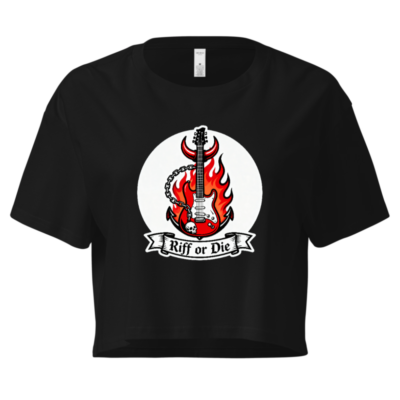 Women's Crop Top - Riff or Die Electric Guitar Flame Design, Black