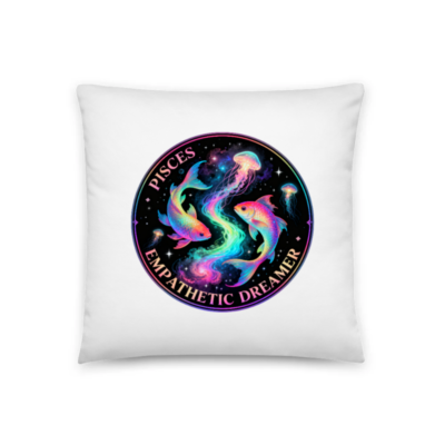 Pisces Empathetic Dreamer Pillow 18"x18" - Rainbow Fish & Jellyfish Cosmic Design