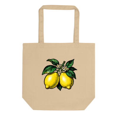 Eco Oyster Tote Bag | Sustainable Cotton Tote with Lemon Branch Illustration