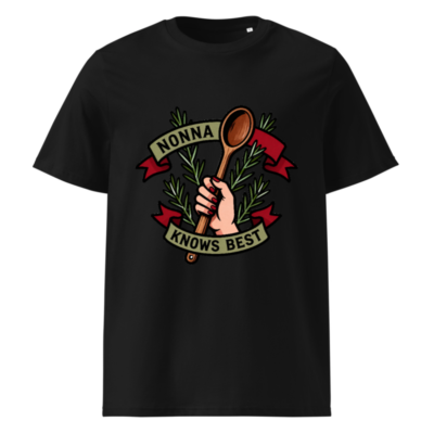 Nonna Knows Best Unisex Organic Cotton T-Shirt - Rosemary & Wooden Spoon Design
