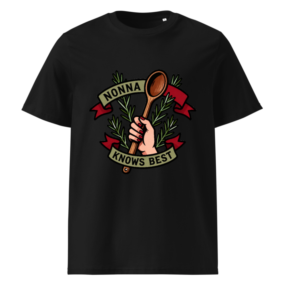 Nonna Knows Best Unisex Organic Cotton T-Shirt - Rosemary & Wooden Spoon Design