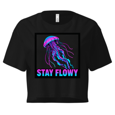 Women's Crop Top - Stay Flowy Jellyfish Graphic Tee, Neon Pink & Blue