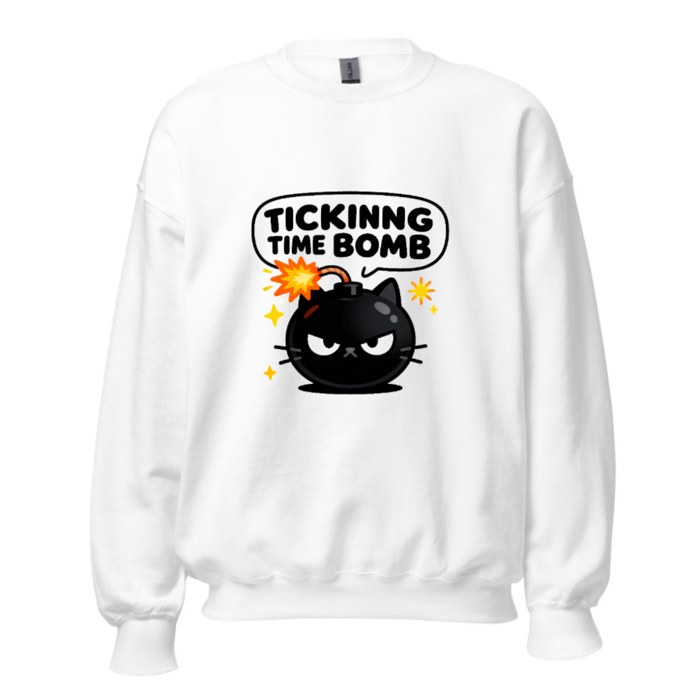 Tickinng Time Bomb Cat Sweatshirt - Unisex Crew Neck, Black Bomb Design