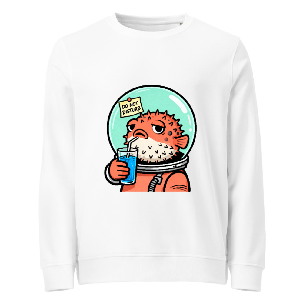 Unisex Organic Sweatshirt | Pufferfish Astronaut Drinking Blue Juice