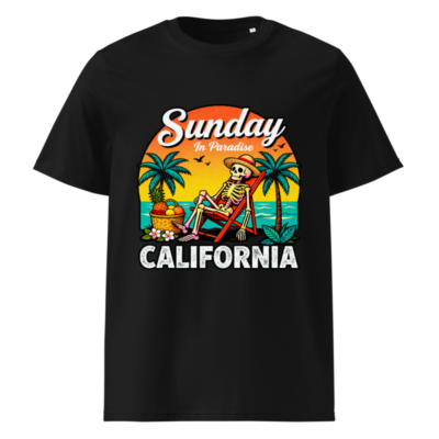 Sunday in Paradise California Skeleton Beach Chair T-Shirt - Unisex Organic Cotton