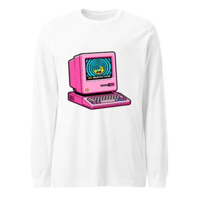 Pink Retro Computer 404 Brain Not Found Long Sleeve Tee - Unisex