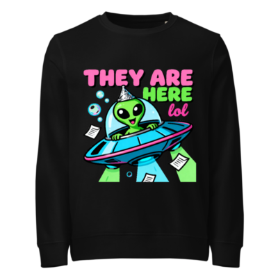 Unisex Organic Sweatshirt - Alien UFO Party Design, Eco-Friendly & Comfortable
