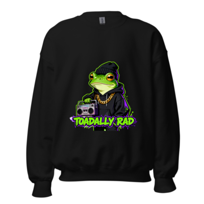 Toadally Rad Frog Crew Neck Sweatshirt - Unisex Black Hoodie with Boombox Graphic