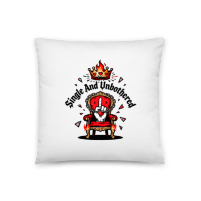 Single And Unbothered King Throne Pillow 18"x18" - Flame Crown & Middle Finger Design