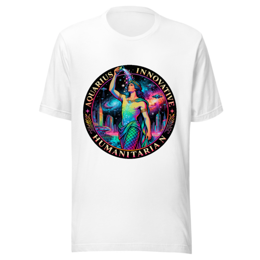 Unisex Aquarius T-Shirt - Innovative Humanitarian Design, Rainbow Mermaid Art