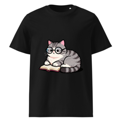 Unisex Organic Cotton T-Shirt - Cute Reading Cat Graphic Tee