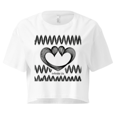 Women's Crop Top - Infinite Us Heart Wave Design, Short Sleeve, White
