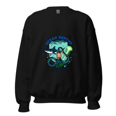 Ocean Depths Abyss Call Unisex Crew Neck Sweatshirt | Shark Octopus Jellyfish Design