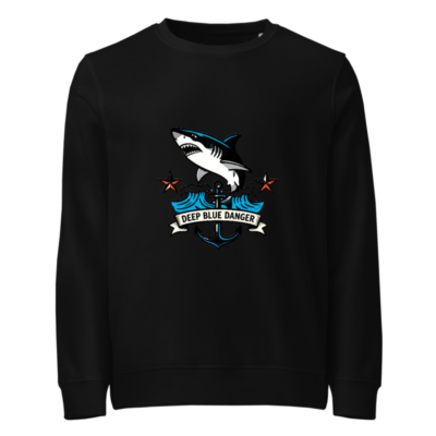 Unisex Organic Sweatshirt | Deep Blue Danger Shark Anchor Design