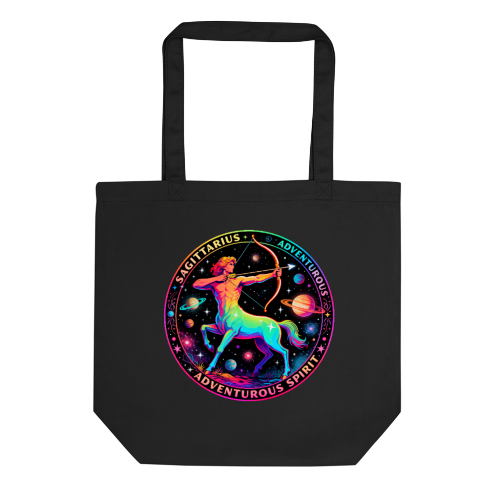 Eco Black Tote Bag | Sagittarius Astrology Design - Adventurous Spirit