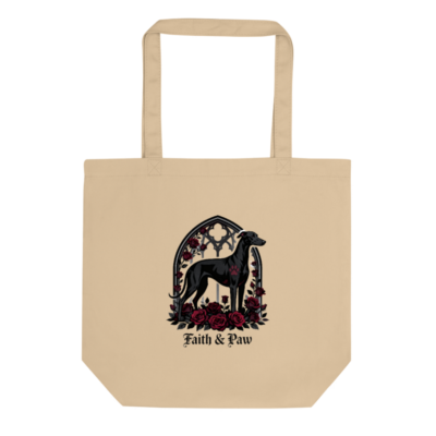 Eco Oyster Tote Bag | Faith & Paw Black Greyhound Gothic Rose Design