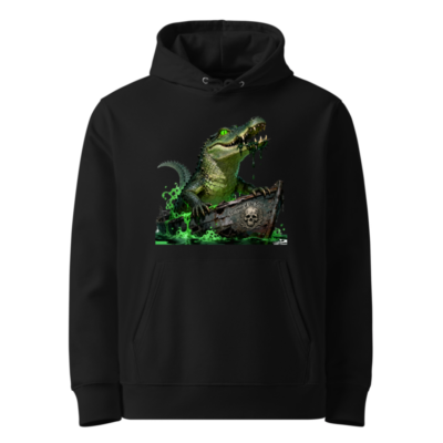 Green Crocodile Pirate Boat Hoodie - Unisex Eco-Friendly Sweatshirt