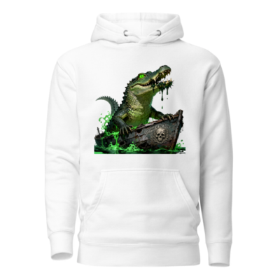 Unisex Premium Pullover Hoodie - Crocodile in Boat with Green Glow, 'Ferryman of the Swamps' Design