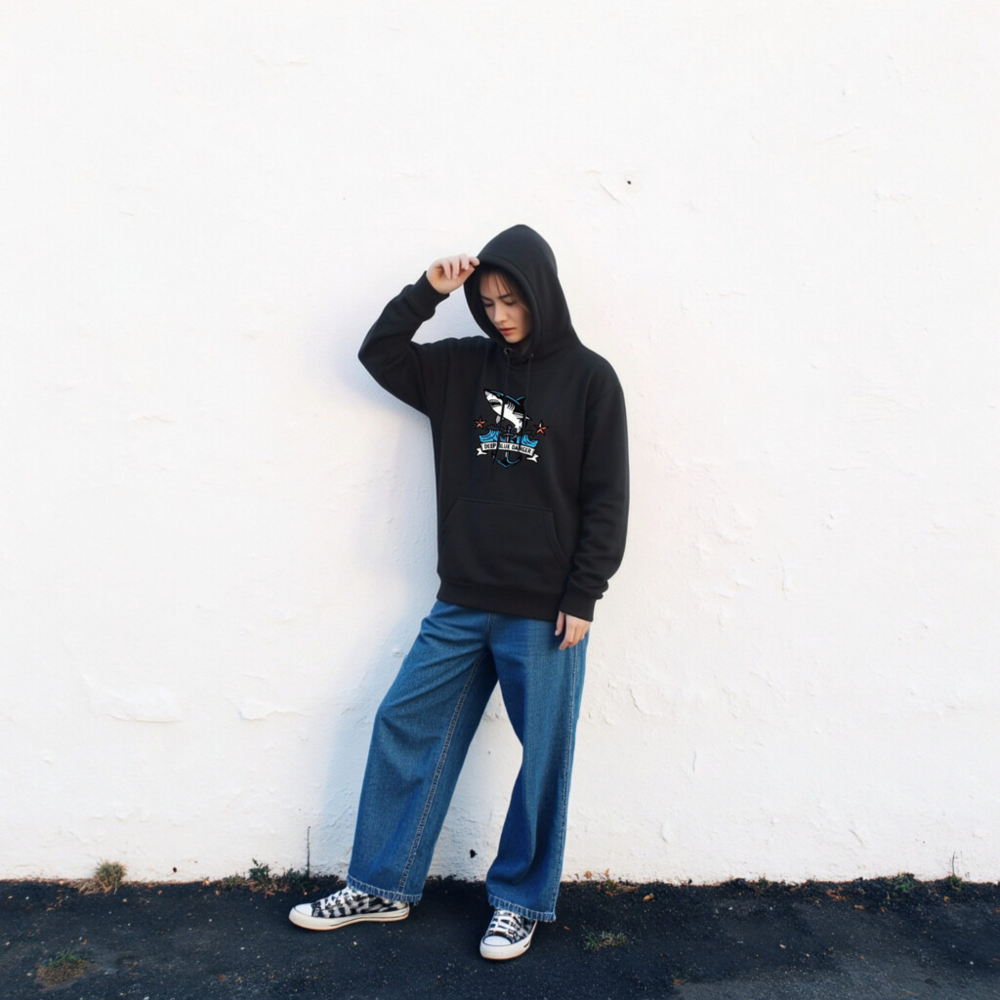 Unisex Premium Pullover Hoodie - Deep Blue Danger Shark Anchor Design - Image 2