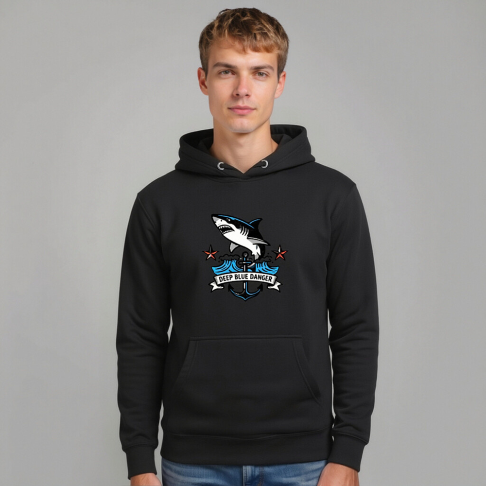 Unisex Premium Pullover Hoodie - Deep Blue Danger Shark Anchor Design - Image 10
