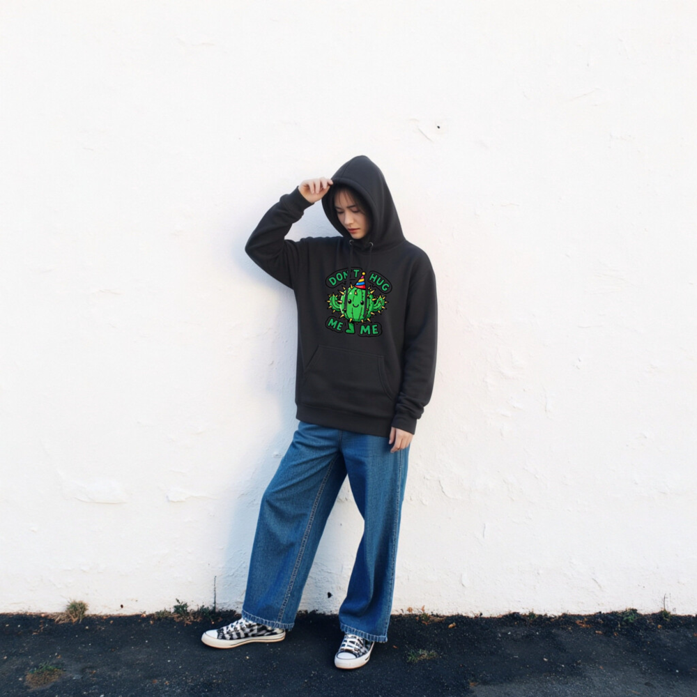 Unisex Premium Pullover Hoodie - Don't Hug Me, I'm a Cactus with Party Hat - Image 2